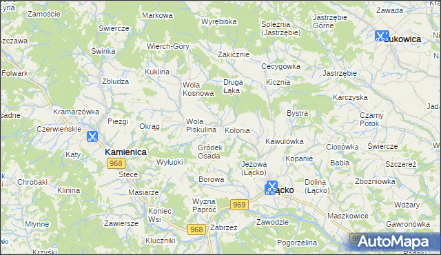 mapa Zagorzyn gmina Łącko, Zagorzyn gmina Łącko na mapie Targeo