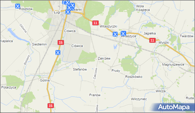 mapa Zakrzew gmina Jarocin, Zakrzew gmina Jarocin na mapie Targeo