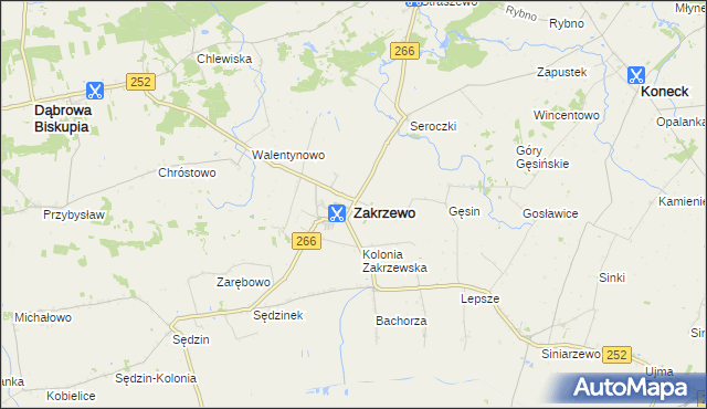 mapa Zakrzewo powiat aleksandrowski, Zakrzewo powiat aleksandrowski na mapie Targeo