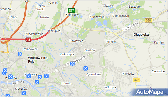 mapa Zakrzów gmina Wrocław, Zakrzów gmina Wrocław na mapie Targeo