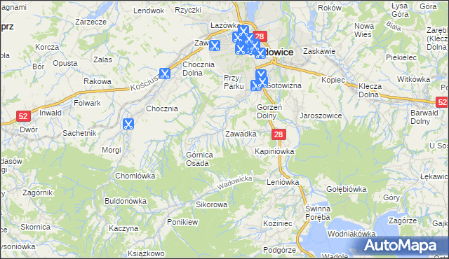 mapa Zawadka gmina Wadowice, Zawadka gmina Wadowice na mapie Targeo