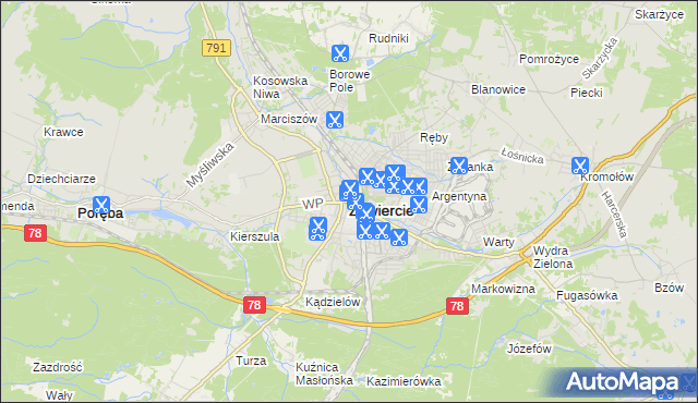 mapa Zawiercie, Zawiercie na mapie Targeo
