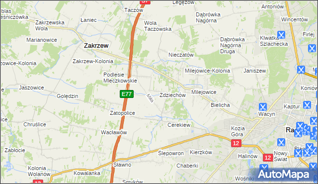 mapa Zdziechów gmina Zakrzew, Zdziechów gmina Zakrzew na mapie Targeo