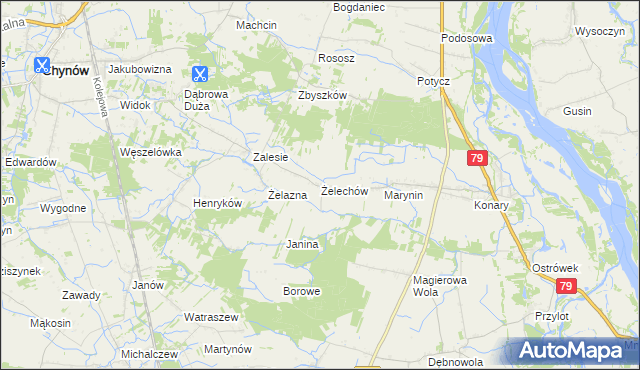 mapa Żelechów gmina Chynów, Żelechów gmina Chynów na mapie Targeo