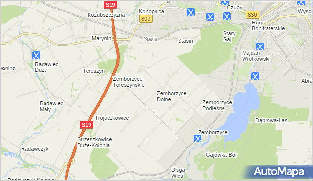 mapa Zemborzyce Dolne, Zemborzyce Dolne na mapie Targeo