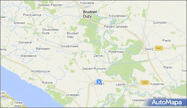 mapa Żerniki gmina Brudzeń Duży, Żerniki gmina Brudzeń Duży na mapie Targeo