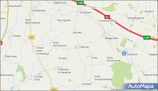 mapa Zieliniec gmina Kołaczkowo, Zieliniec gmina Kołaczkowo na mapie Targeo