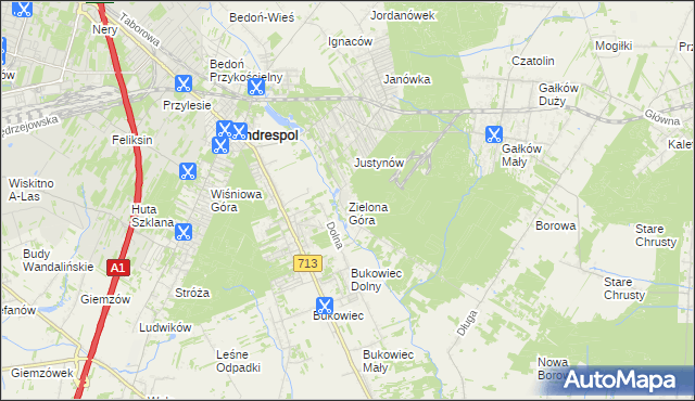 mapa Zielona Góra gmina Koluszki, Zielona Góra gmina Koluszki na mapie Targeo