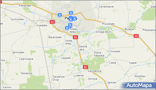 mapa Zielona Łąka gmina Pleszew, Zielona Łąka gmina Pleszew na mapie Targeo