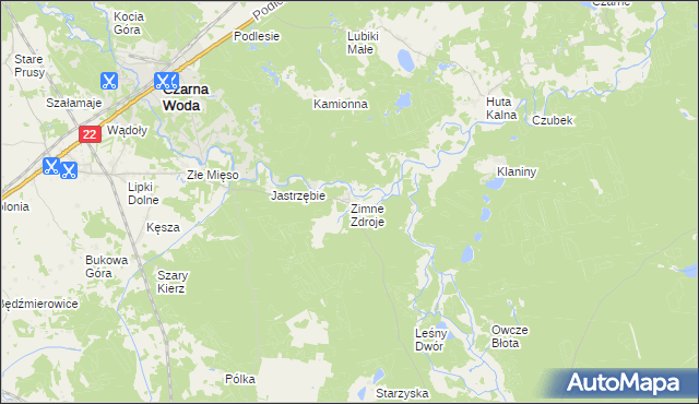 mapa Zimne Zdroje gmina Osieczna, Zimne Zdroje gmina Osieczna na mapie Targeo