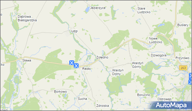 mapa Żołędno gmina Połczyn-Zdrój, Żołędno gmina Połczyn-Zdrój na mapie Targeo