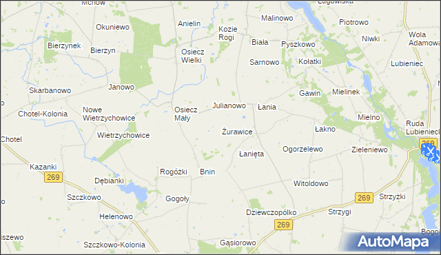 mapa Żurawice gmina Boniewo, Żurawice gmina Boniewo na mapie Targeo