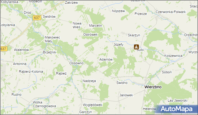 mapa Adamów gmina Wierzbno, Adamów gmina Wierzbno na mapie Targeo