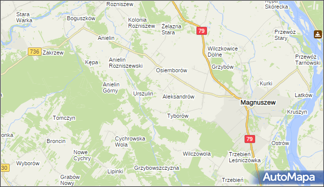 mapa Aleksandrów gmina Magnuszew, Aleksandrów gmina Magnuszew na mapie Targeo