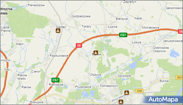mapa Bąków gmina Długołęka, Bąków gmina Długołęka na mapie Targeo