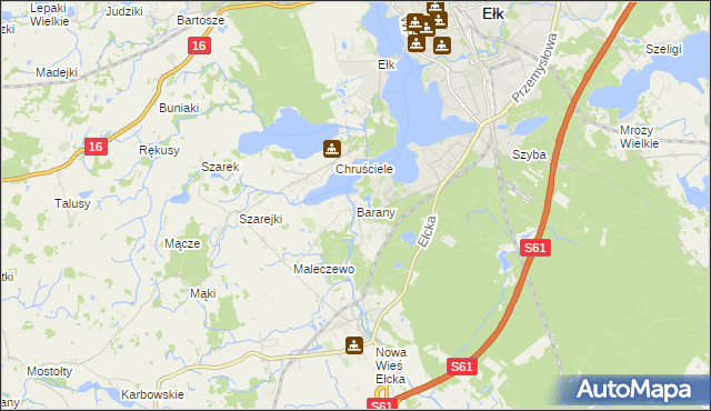mapa Barany gmina Ełk, Barany gmina Ełk na mapie Targeo