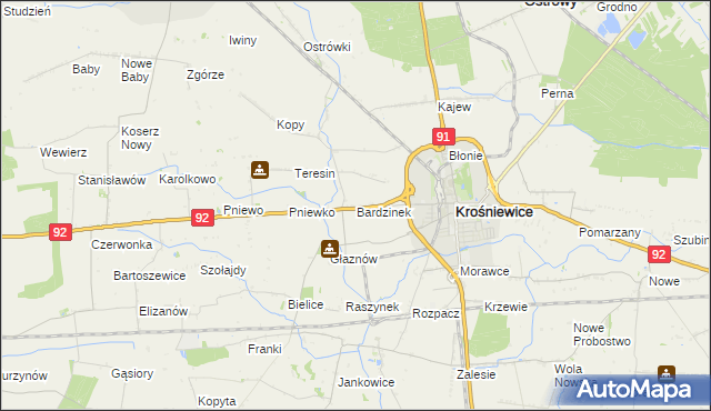 mapa Bardzinek, Bardzinek na mapie Targeo