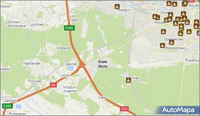 mapa Białe Błota powiat bydgoski, Białe Błota powiat bydgoski na mapie Targeo
