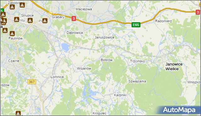 mapa Bobrów gmina Mysłakowice, Bobrów gmina Mysłakowice na mapie Targeo