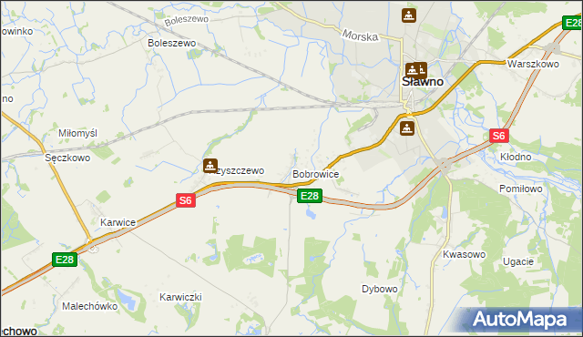 mapa Bobrowice gmina Sławno, Bobrowice gmina Sławno na mapie Targeo