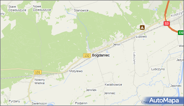 mapa Bogdaniec powiat gorzowski, Bogdaniec powiat gorzowski na mapie Targeo