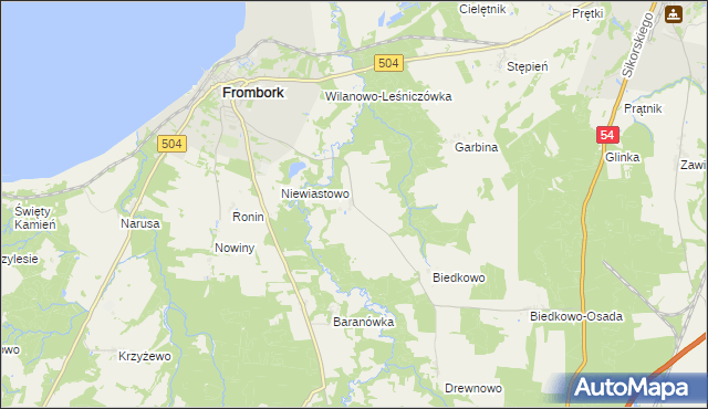 mapa Bogdany gmina Frombork, Bogdany gmina Frombork na mapie Targeo