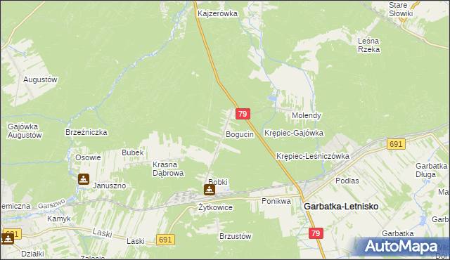 mapa Bogucin gmina Garbatka-Letnisko, Bogucin gmina Garbatka-Letnisko na mapie Targeo