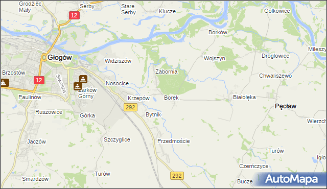 mapa Borek gmina Głogów, Borek gmina Głogów na mapie Targeo