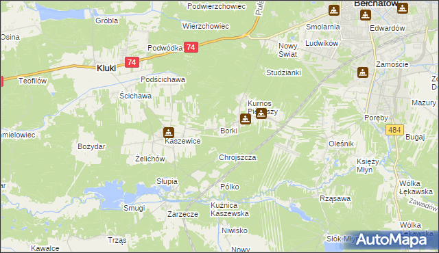 mapa Borki gmina Bełchatów, Borki gmina Bełchatów na mapie Targeo