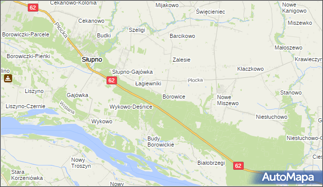 mapa Borowice gmina Bodzanów, Borowice gmina Bodzanów na mapie Targeo