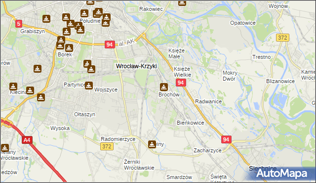 mapa Brochów gmina Wrocław, Brochów gmina Wrocław na mapie Targeo