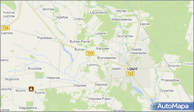 mapa Bronisławów gmina Ujazd, Bronisławów gmina Ujazd na mapie Targeo