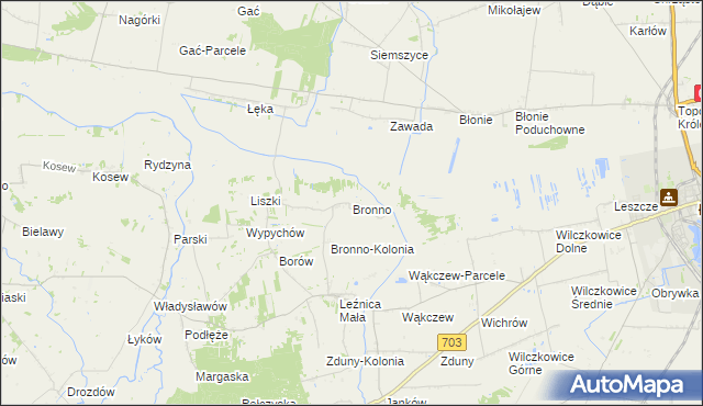 mapa Bronno gmina Łęczyca, Bronno gmina Łęczyca na mapie Targeo