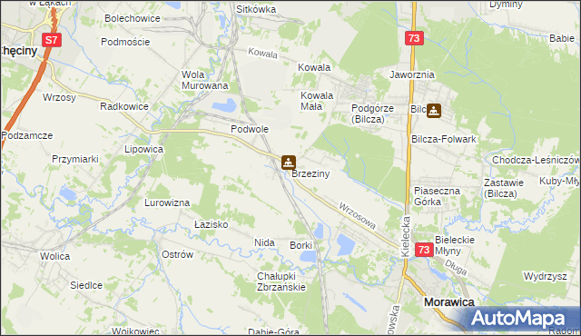 mapa Brzeziny gmina Morawica, Brzeziny gmina Morawica na mapie Targeo