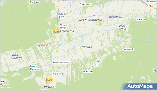 mapa Brzozówka gmina Czosnów, Brzozówka gmina Czosnów na mapie Targeo