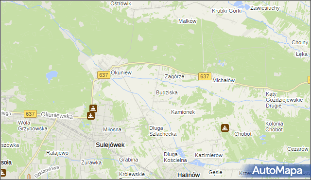 mapa Budziska gmina Halinów, Budziska gmina Halinów na mapie Targeo