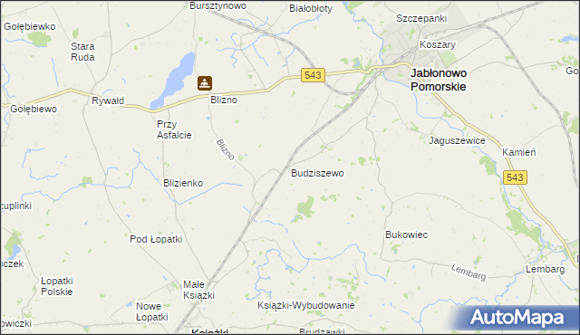 mapa Budziszewo gmina Jabłonowo Pomorskie, Budziszewo gmina Jabłonowo Pomorskie na mapie Targeo