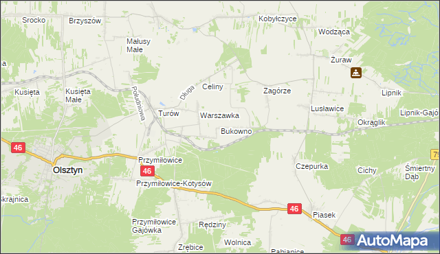 mapa Bukowno gmina Olsztyn, Bukowno gmina Olsztyn na mapie Targeo