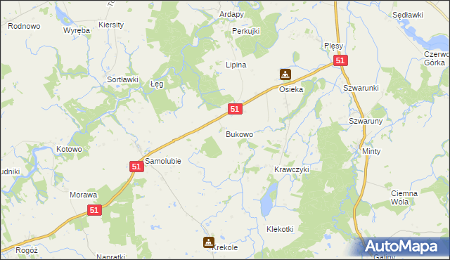 mapa Bukowo gmina Bartoszyce, Bukowo gmina Bartoszyce na mapie Targeo