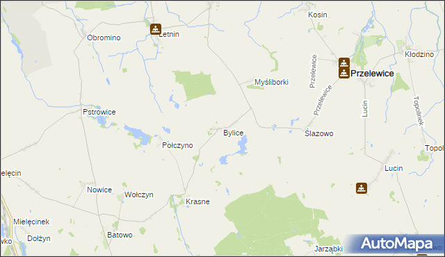 mapa Bylice gmina Przelewice, Bylice gmina Przelewice na mapie Targeo