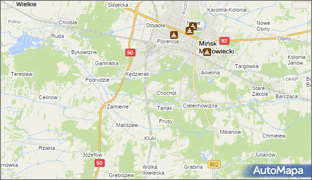 mapa Chochół gmina Mińsk Mazowiecki, Chochół gmina Mińsk Mazowiecki na mapie Targeo