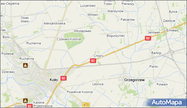mapa Chojny gmina Koło, Chojny gmina Koło na mapie Targeo