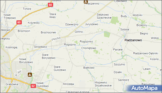 mapa Chomętowo gmina Radzanowo, Chomętowo gmina Radzanowo na mapie Targeo