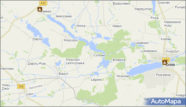 mapa Cichowo gmina Krzywiń, Cichowo gmina Krzywiń na mapie Targeo