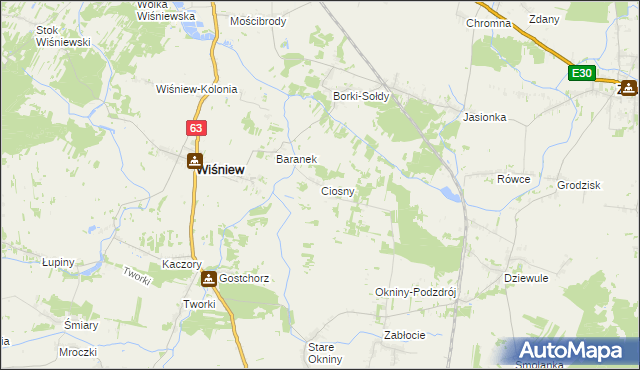 mapa Ciosny gmina Wiśniew, Ciosny gmina Wiśniew na mapie Targeo