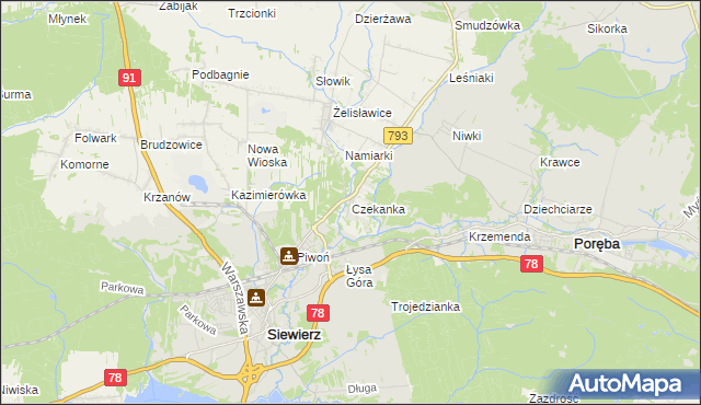 mapa Czekanka, Czekanka na mapie Targeo
