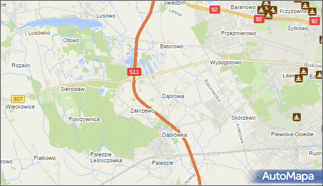mapa Dąbrowa gmina Dopiewo, Dąbrowa gmina Dopiewo na mapie Targeo