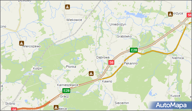 mapa Dąbrowa gmina Sianów, Dąbrowa gmina Sianów na mapie Targeo
