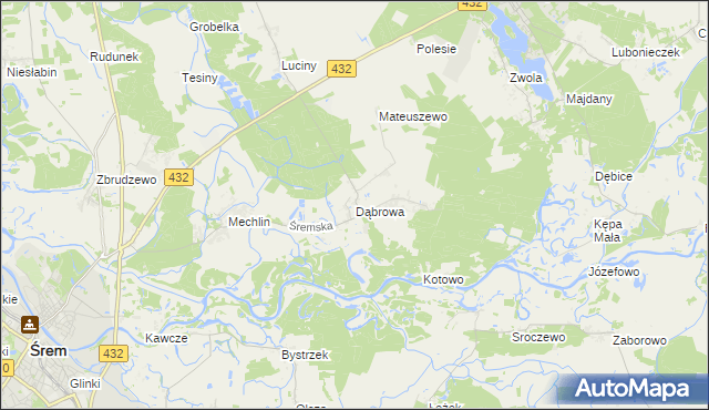 mapa Dąbrowa gmina Śrem, Dąbrowa gmina Śrem na mapie Targeo