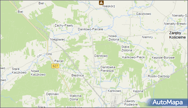 mapa Daniłowo gmina Małkinia Górna, Daniłowo gmina Małkinia Górna na mapie Targeo